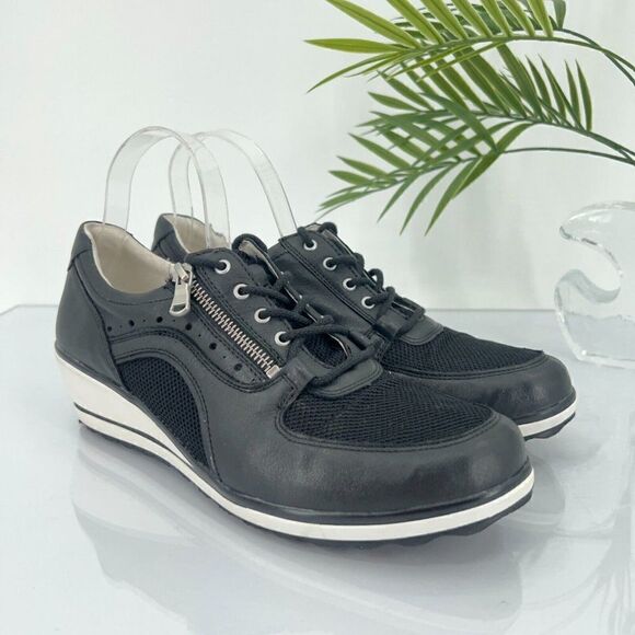 Romika Sneaker Shoes Women's 42 / 11  Black White Leather Comfort Slip On Wedge - Picture 1 of 12